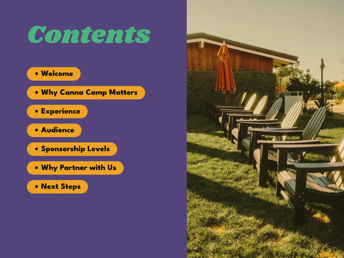 Canna Camp sponsor deck, slide 2 of 9